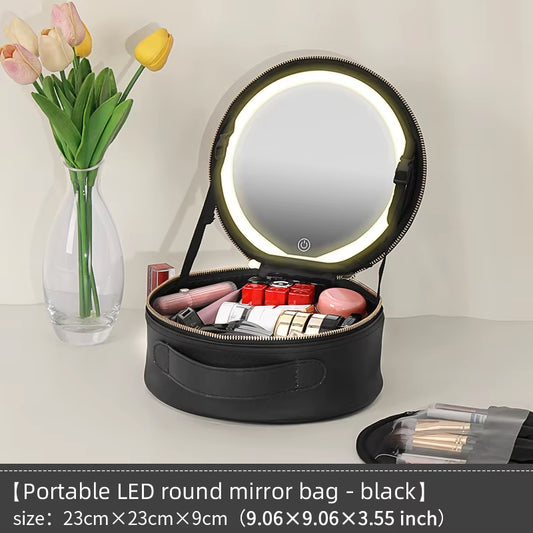 Portable Travel Makeup Bag with LED Mirror and Rechargeable Light
