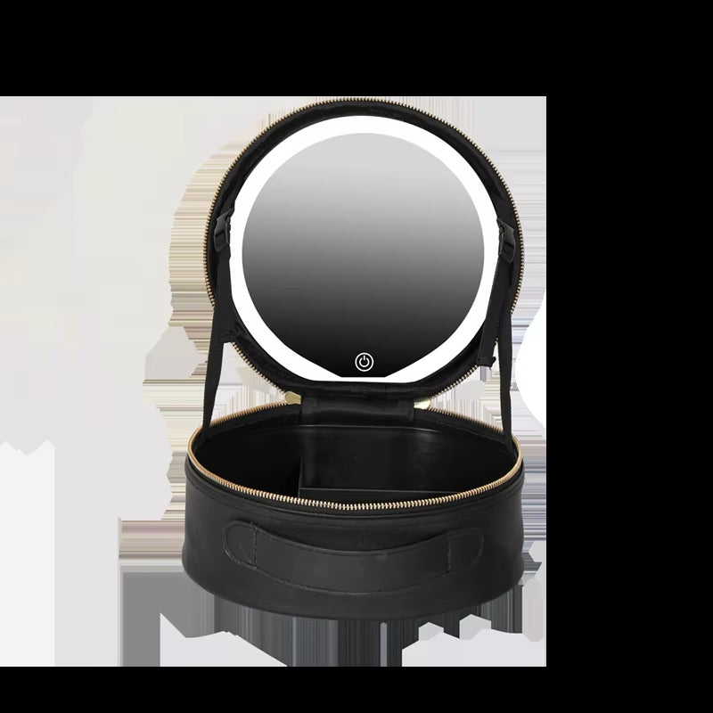 Portable Travel Makeup Bag with LED Mirror and Rechargeable Light